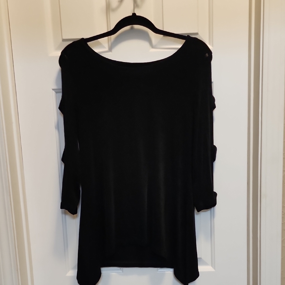 Chico's Travelers Black Tunic Top open sleeves sz 1 (Medium)
